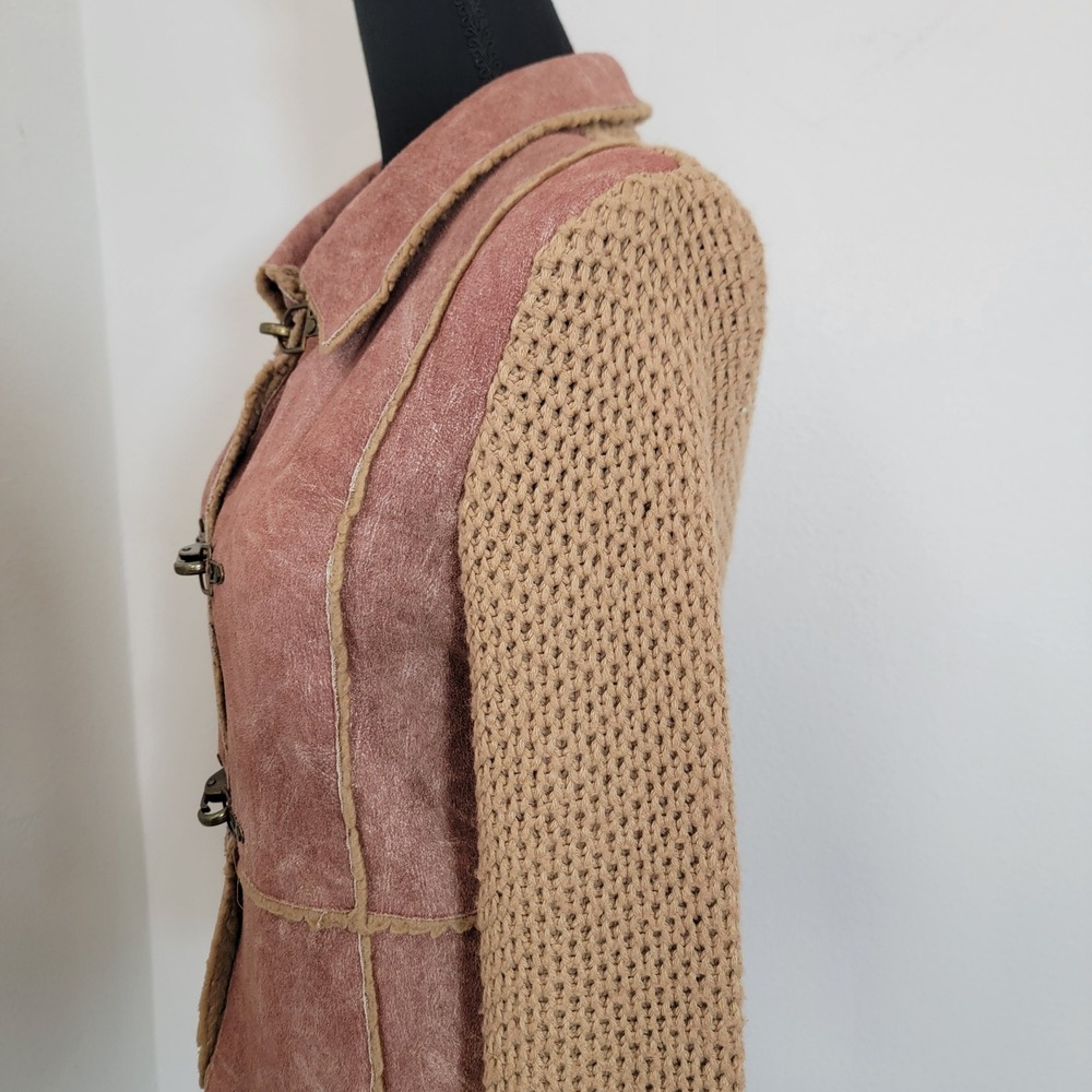 VTG Y2K Wool Faux Shearling Knit Toggle Cardigan Jacket Large Retro Boho Western - Picture 10 of 16